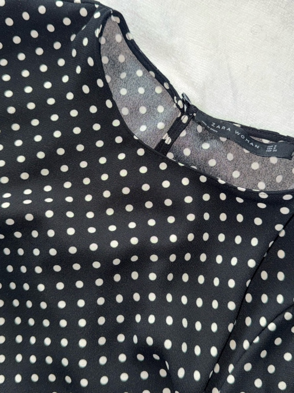 Zara Black Polka Dot Blouse with White Dots - Picture 2 of 5
